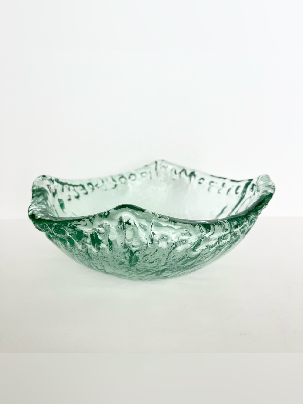 Vintage Handmade Spanish Green Recycled Glass Bowl Organic Coastal Beachy Heavy